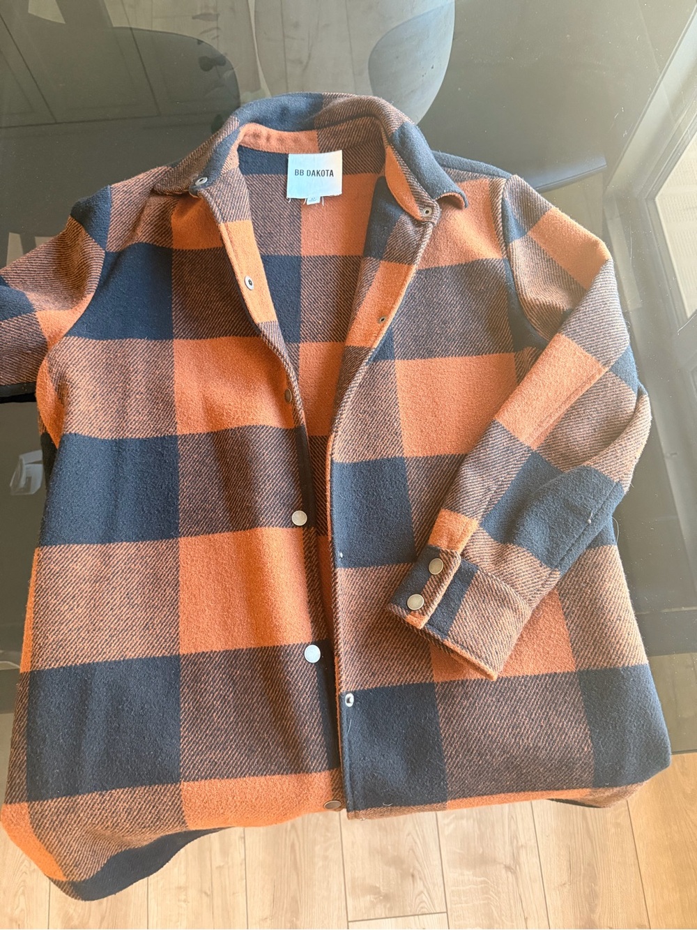 BB Dakota Womens Orange & Navy Plaid Shacket